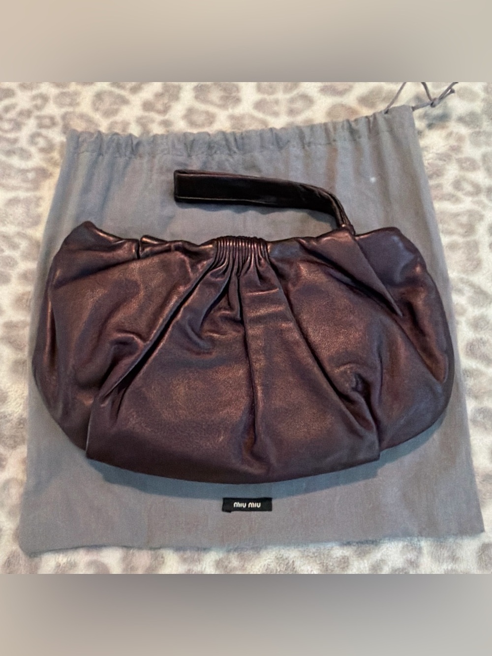 Miu Miu Leather Wristlet Clutch Bag Metallic Rare - Picture 6 of 11